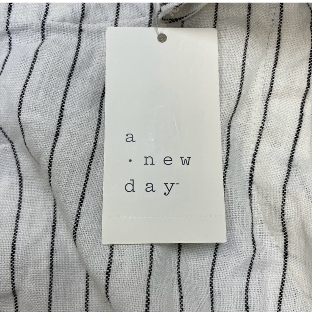 A New Day Women's Linen Mini Shift Dress White Black Striped Size Small - Picture 3 of 5
